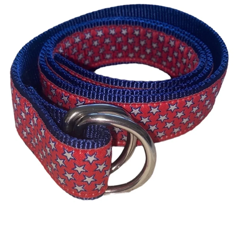 Nylon D Ring Boys Belt 28” Red White and Blue with Stars